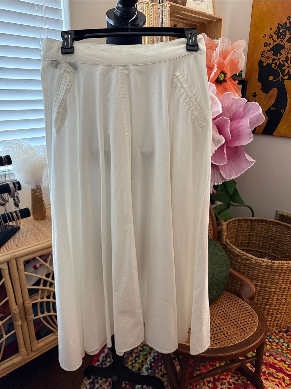 Vintage 80s/90s Flamingo White Semi-Sheer Boho Coastal Cottage Midi Maxi Skirt